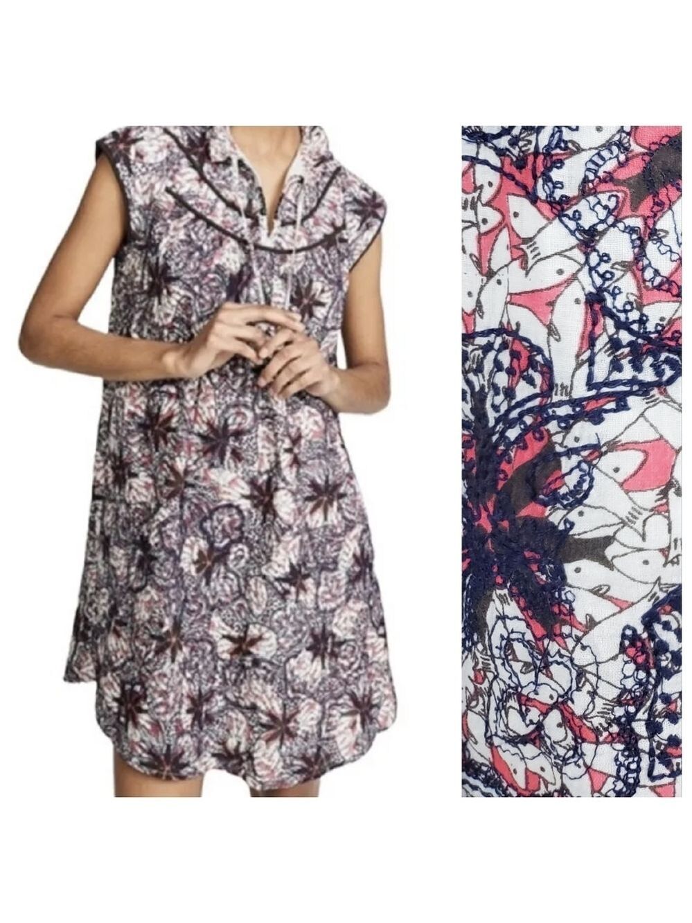 Sea 12 Kaleidescape Printed Quilted Embroidered Fish Dress